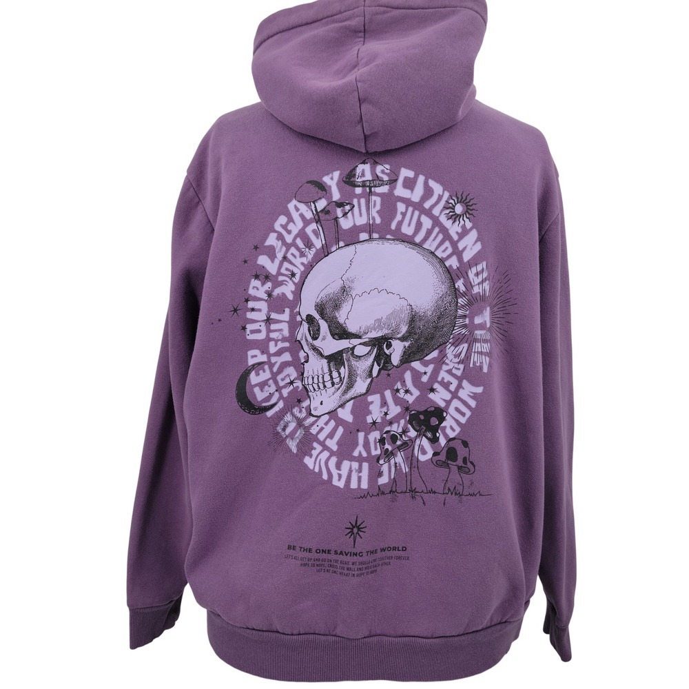 Purple Skull Mushroom Graphic Hoodie Womens 2XL Fleece Pullover Celestial Goth